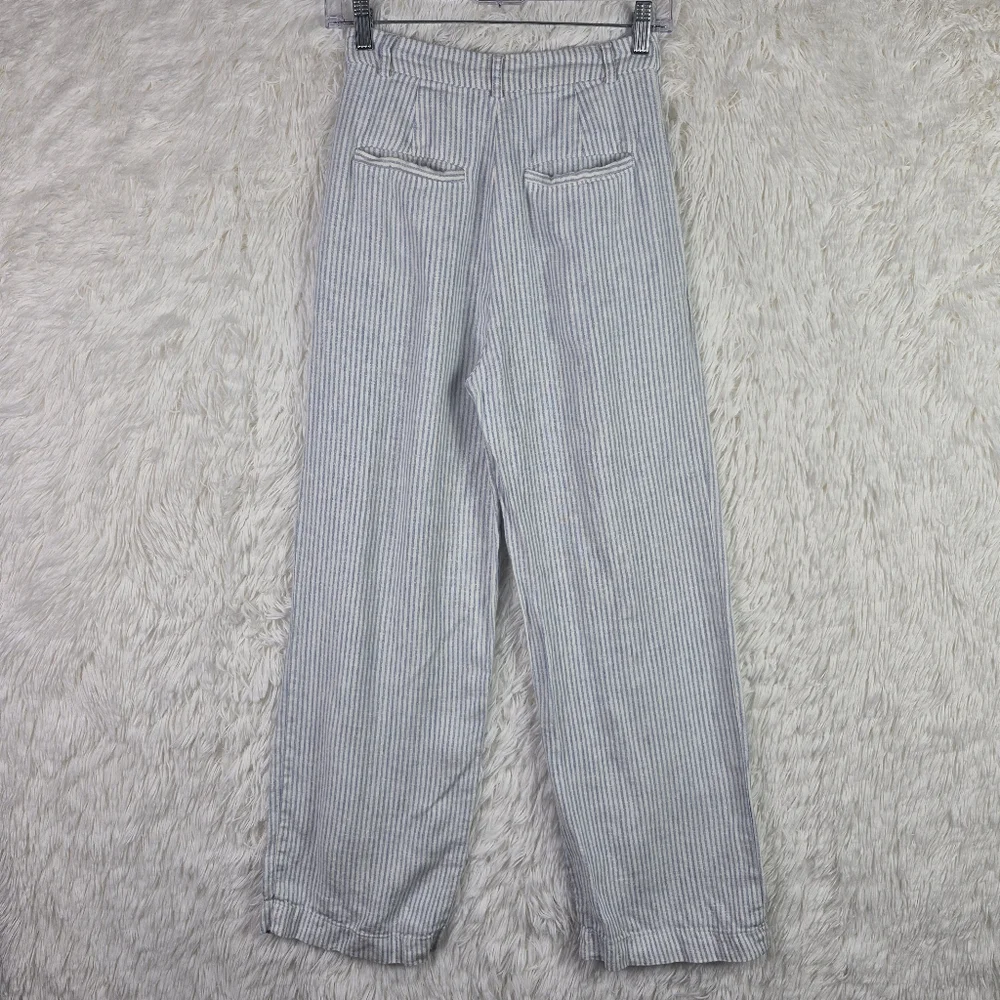 Reformation Womens Sz 0 Pinstripe 100% Linen Wide Leg Pants Resort Beachy Pleat‎